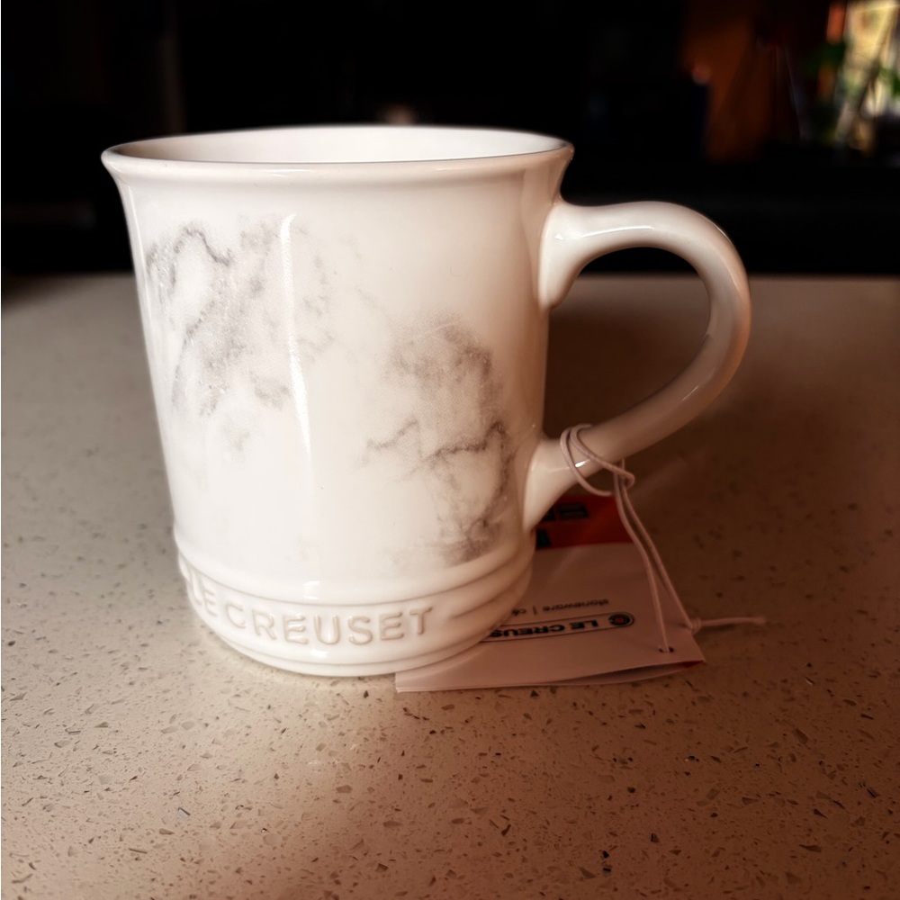 Le Creuset White Marble Mug NWT